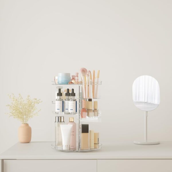 Rotating Makeup Organizer, DIY 8 Adjustable Layers Spinning Skincare Organizer, Cosmetic Display Case with Brush Holder Perfume Tray, Multi-Function Storage Carousel for Vanity Bathroom Countertop - Image 2