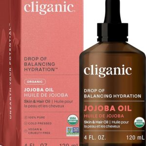 Cliganic Organic Jojoba Oil 4oz – 100% Pure & Natural Cold-Pressed | Moisturizer for Face, Hair, Skin & Nails | Hexane-Free Carrier Oil