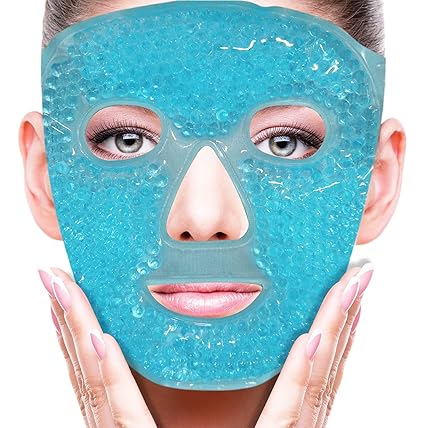 Blue ZNÖCUETÖD Cold Face Eye Mask with gel beads for hot or cold therapy to reduce puffiness, soothe headaches, and improve under-eye appearance.