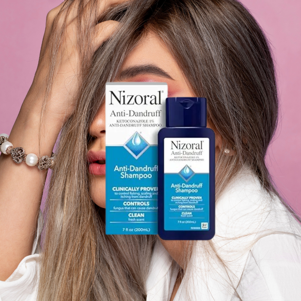 Nizoral Anti-Dandruff Shampoo 1% Ketoconazole Bottle Best Shampoo for Flakes and Itchy Scalp How to Use Nizoral Shampoo for Dandruff Treatment Healthy Flake-Free Hair After Nizoral Shampoo